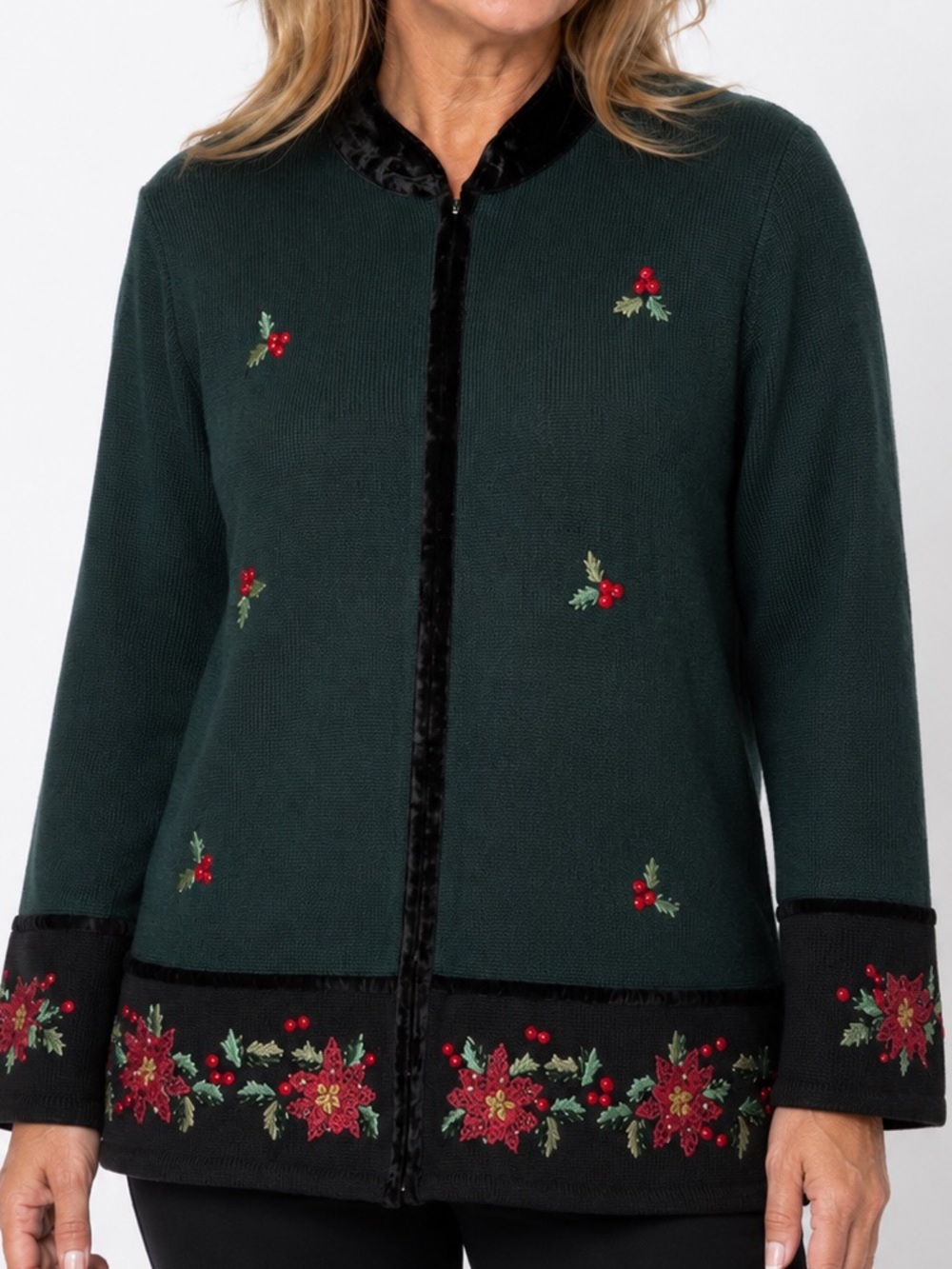 Quacker Factory QVC NWT beaded poinsettia Christmas cardigan sweater women’s 2X
